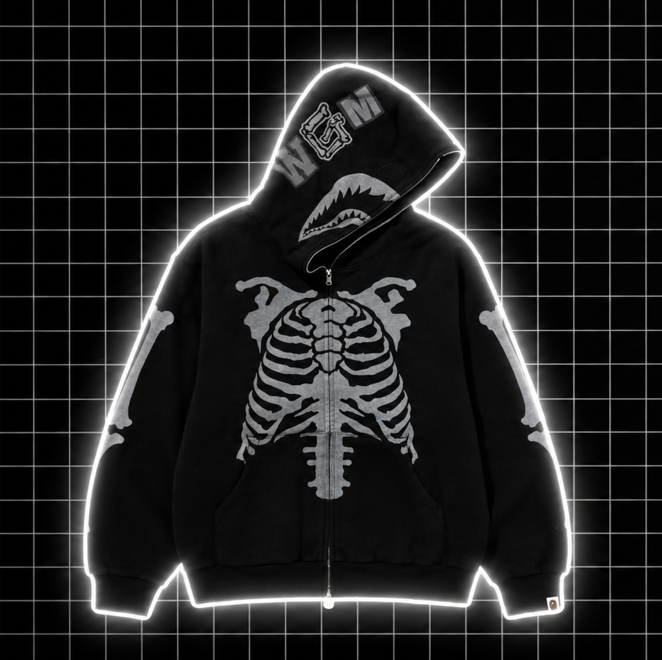 Bape Skeleton mikina čierna